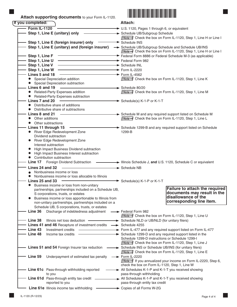 Form IL-1120 Corporation Income and Replacement Tax Return - Illinois, Page 4