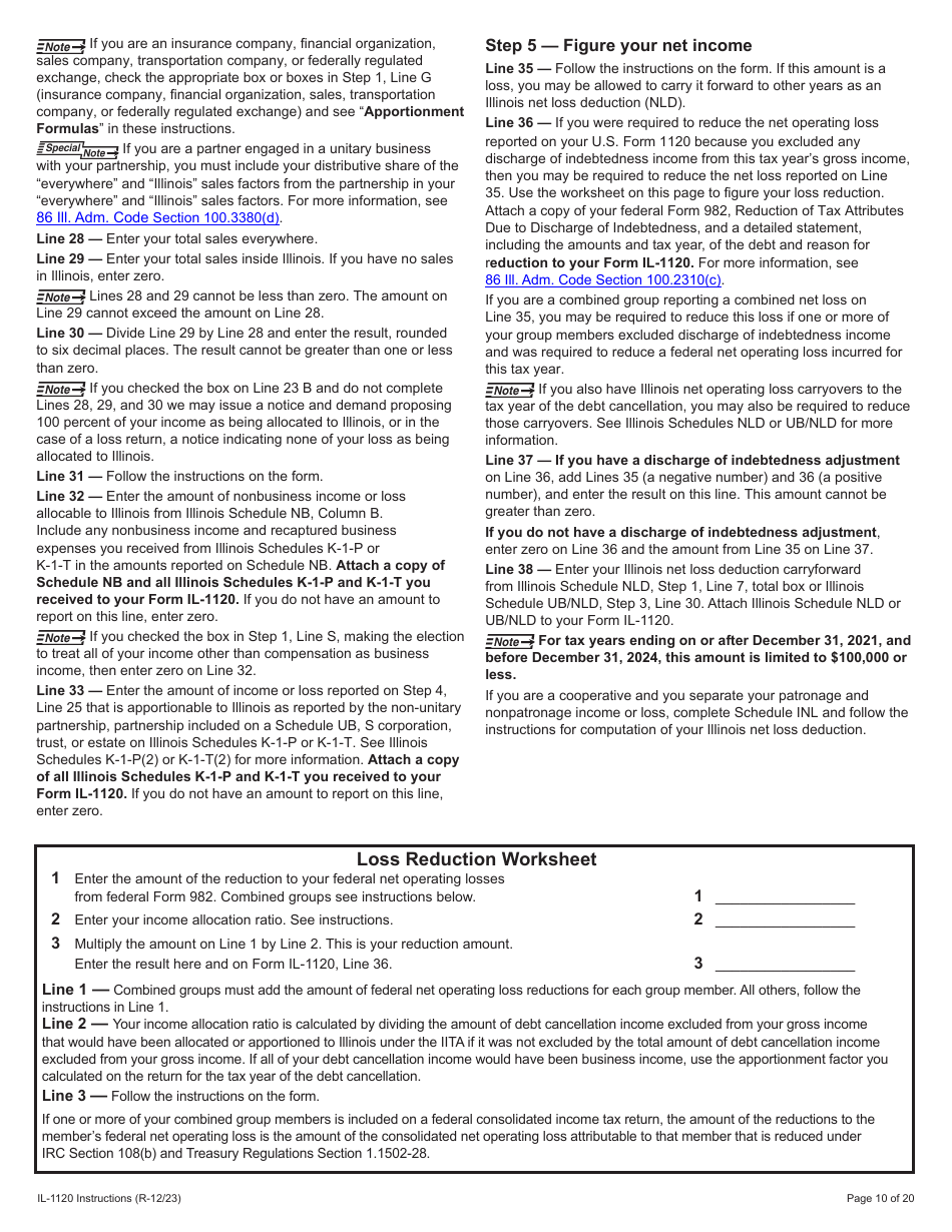 Instructions for Form IL-1120 Corporation Income and Replacement Tax Return - Illinois, Page 10