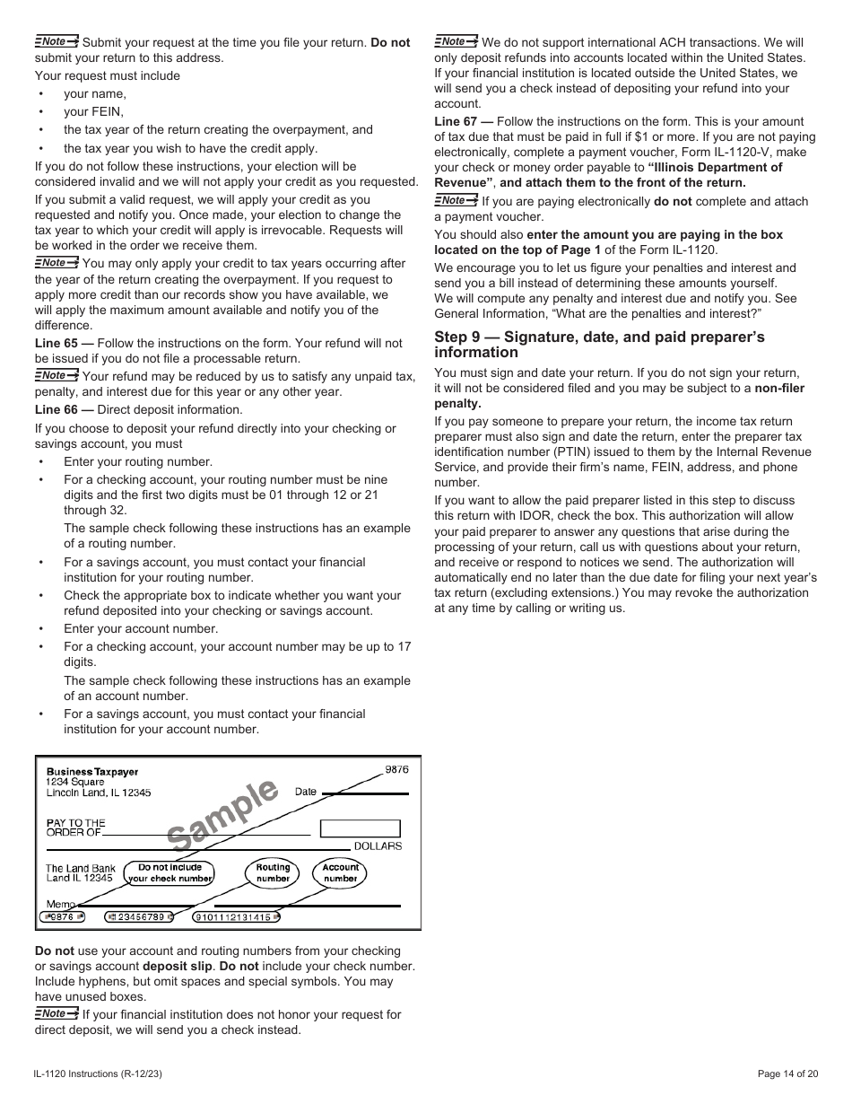 Instructions for Form IL-1120 Corporation Income and Replacement Tax Return - Illinois, Page 14