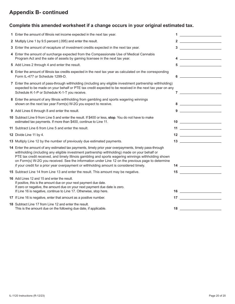 Instructions for Form IL-1120 Corporation Income and Replacement Tax Return - Illinois, Page 20