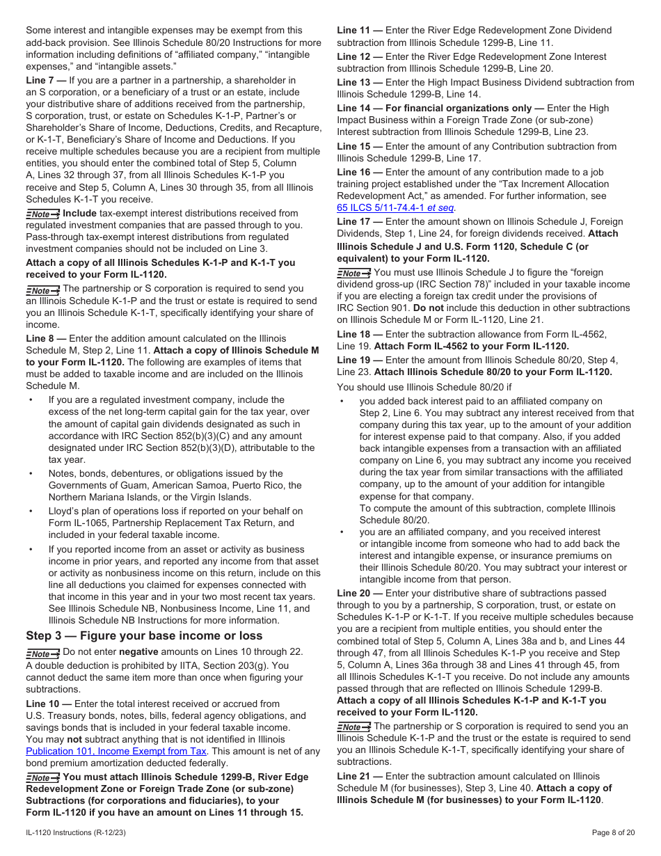 Instructions for Form IL-1120 Corporation Income and Replacement Tax Return - Illinois, Page 8