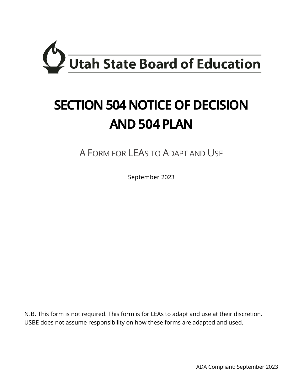 Section 504 Notice of Decision and 504 Plan - Utah, Page 1