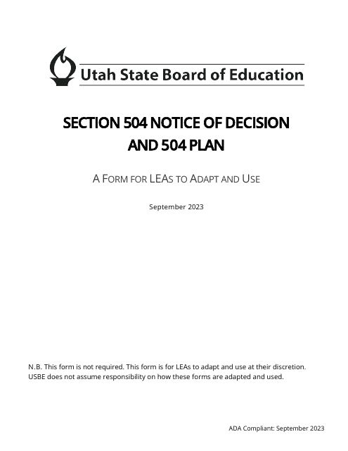 Section 504 Notice of Decision and 504 Plan - Utah Download Pdf