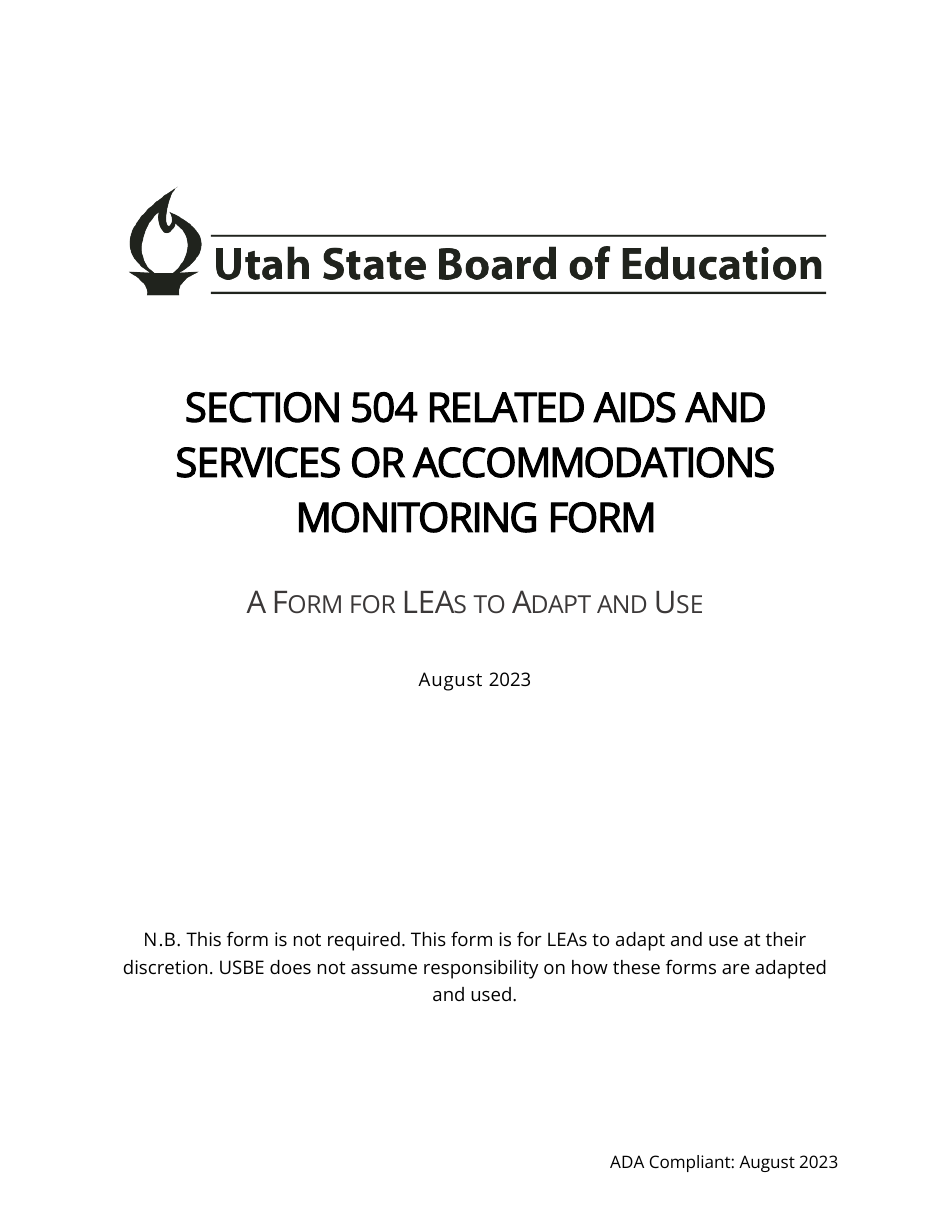 Section 504 Related AIDS and Services or Accommodations Monitoring Form - Utah, Page 1