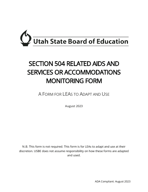 Section 504 Related AIDS and Services or Accommodations Monitoring Form - Utah Download Pdf