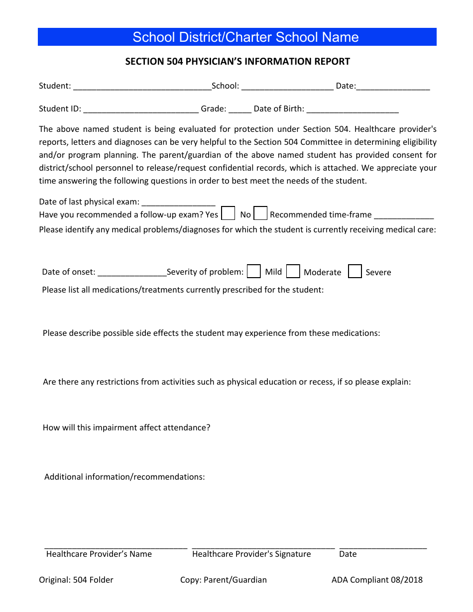 Utah Section 504 Physician's Information Report - Fill Out, Sign Online ...