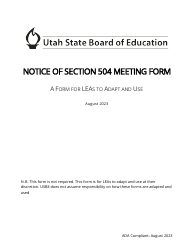 Document preview: Notice of Section 504 Meeting Form - Utah
