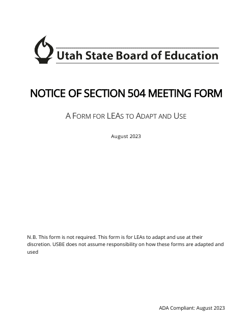 Notice of Section 504 Meeting Form - Utah Download Pdf