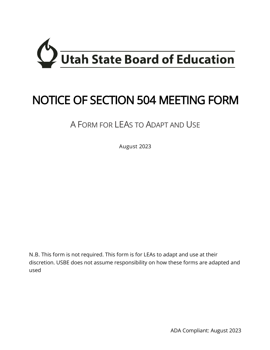 Notice of Section 504 Meeting Form - Utah, Page 1