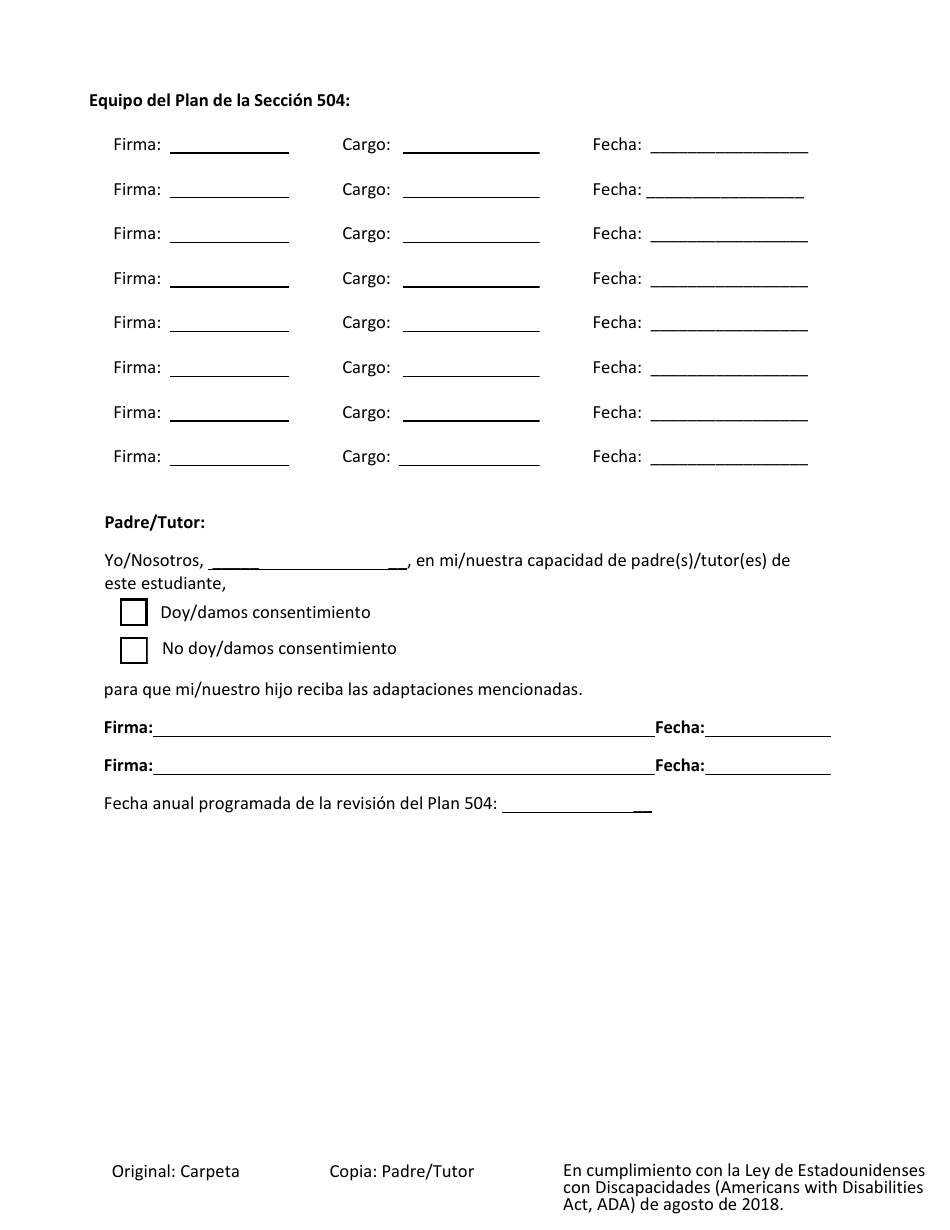 Seccion 504 Aviso Del Plan De Decision Y Adaptaciones - Utah (Spanish), Page 4