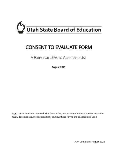 Consent to Evaluate Form - Utah Download Pdf