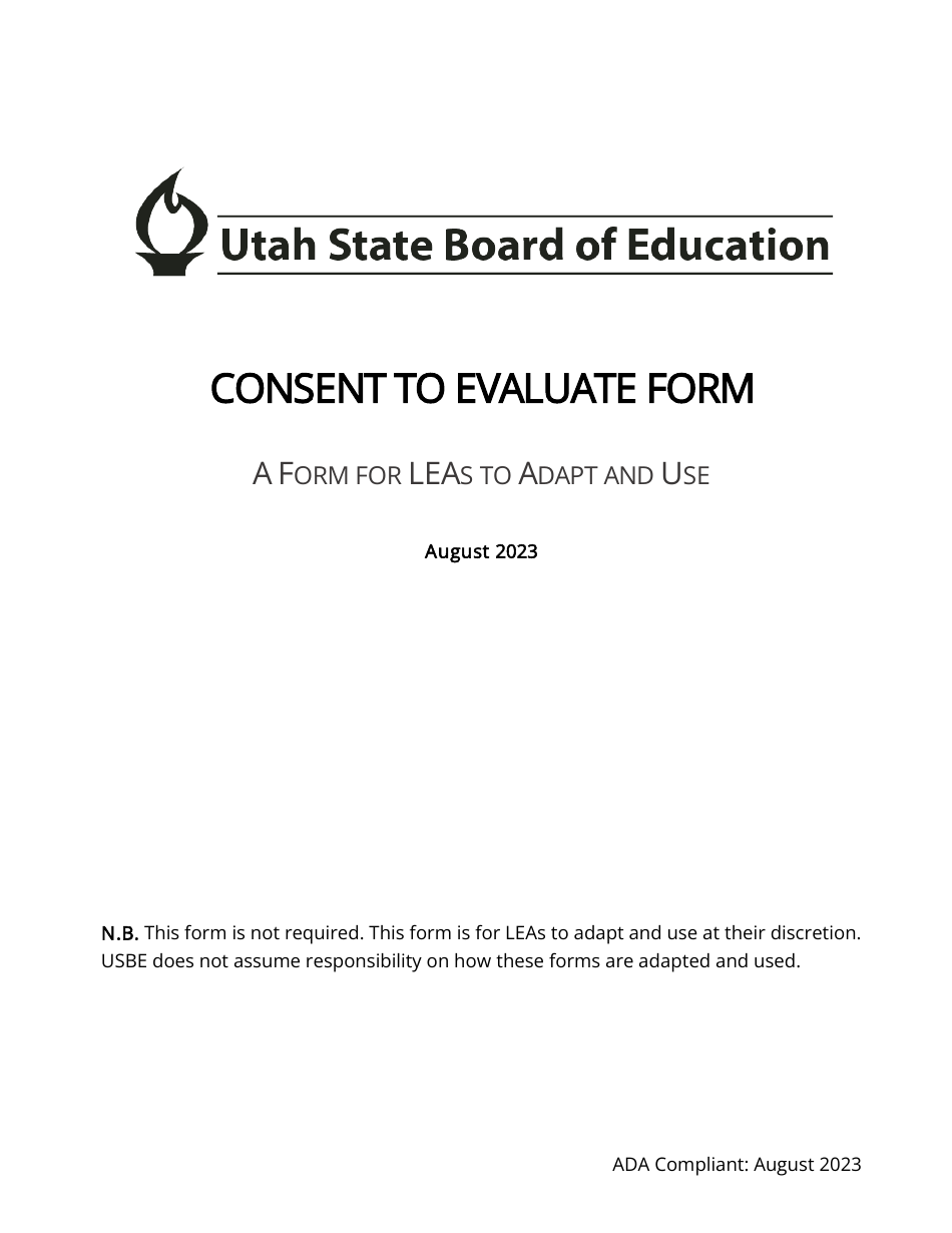 Consent to Evaluate Form - Utah, Page 1