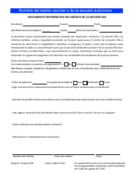 Document preview: Documento Informativo Del Medico De La Seccion 504 - Utah (Spanish)