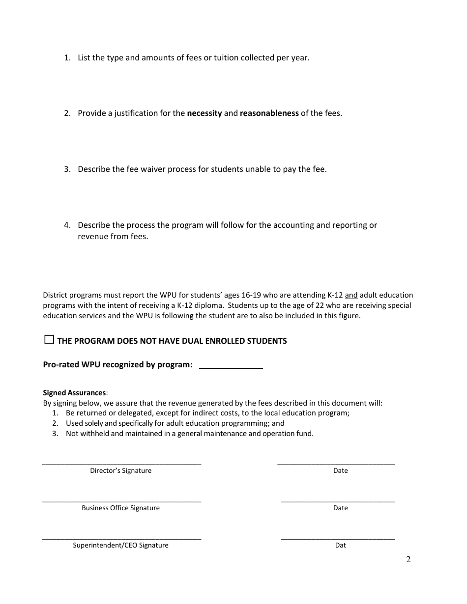 Fees and Tuition Collected in Support of Adult Education Programs Report - Utah, Page 2