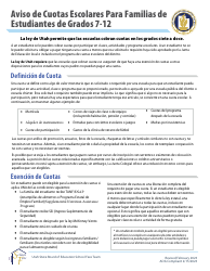 Document preview: Aviso De Cuotas Escolares Para Familias De Estudiantes De Grados 7-12 - Utah (Spanish)