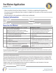 Document preview: Fee Waiver Application - Grades 7-12 - Utah