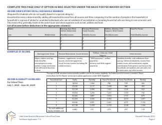 Fee Waiver Application - Grades 7-12 - Utah, Page 2