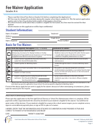 Document preview: Fee Waiver Application - Grades K-6 - Utah