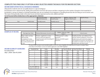 Fee Waiver Application - Grades K-6 - Utah, Page 2