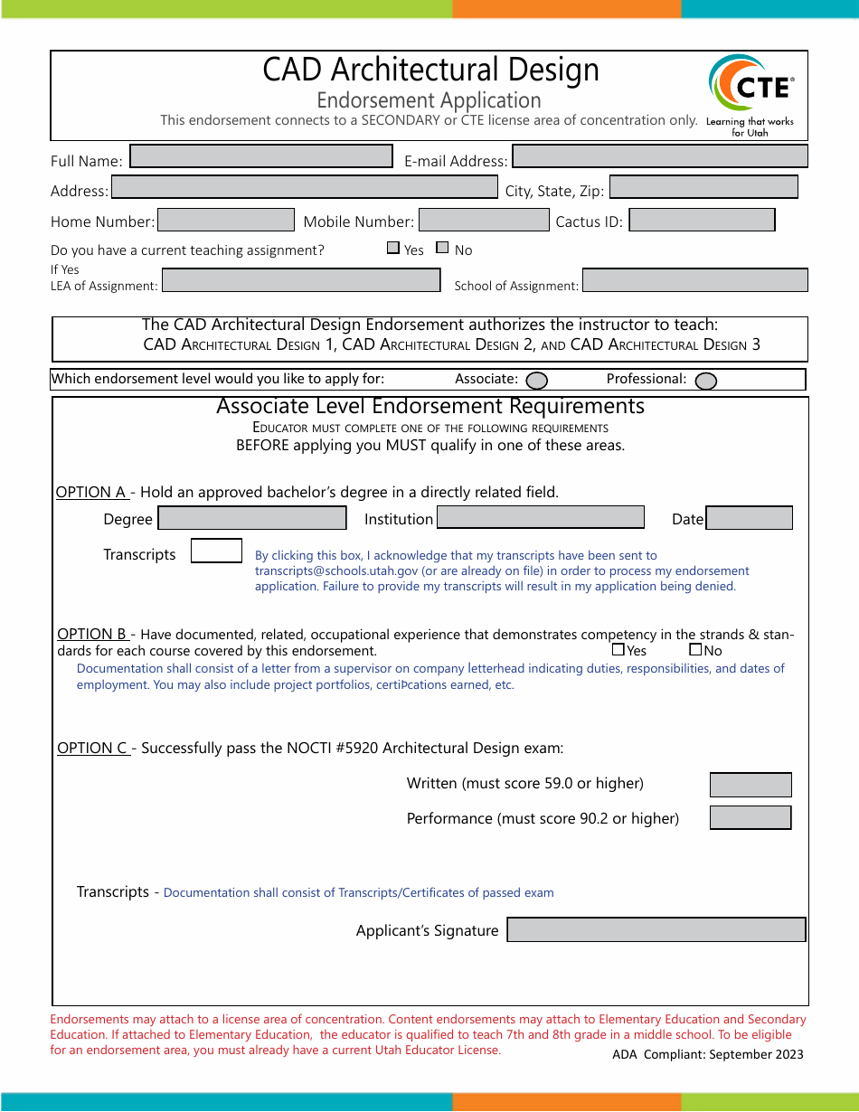 Cad Architectural Design Endorsement Application - Utah, Page 1