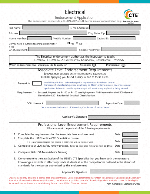 Electrical Endorsement Application - Utah