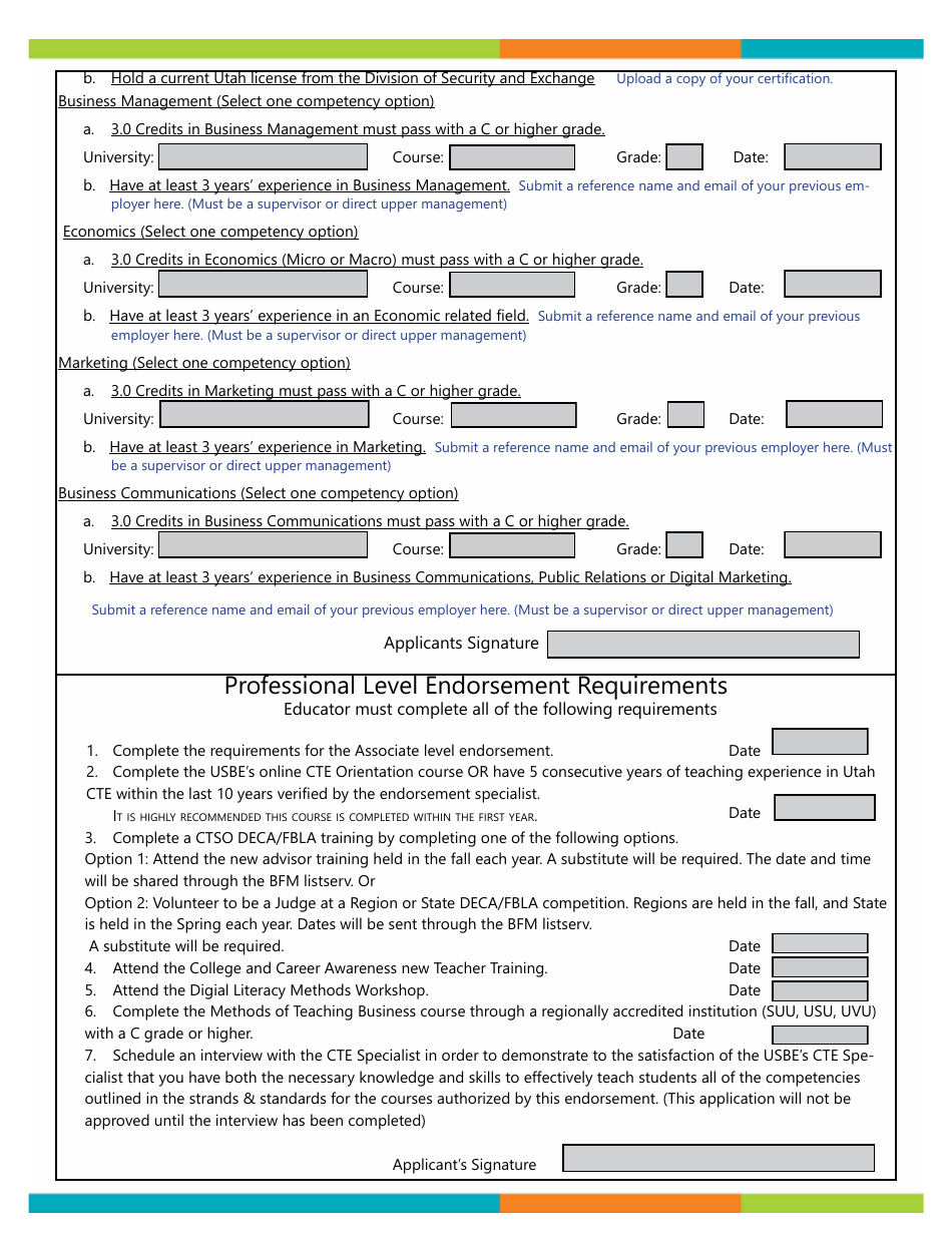 Business, Finance and Marketing Essentials Endorsement Application - Utah, Page 2