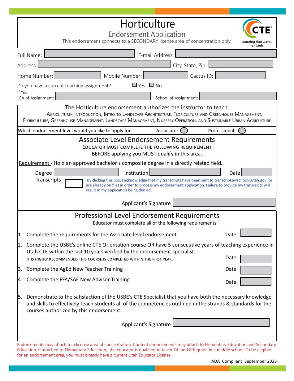 Horticulture Endorsement Application - Utah, Page 1