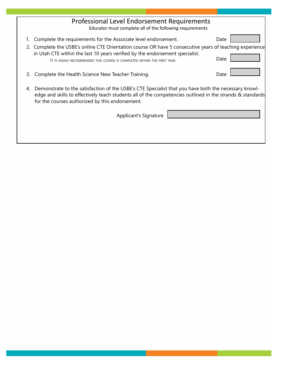 Exercise Science, Sports Medicine Endorsement Application - Utah, Page 2