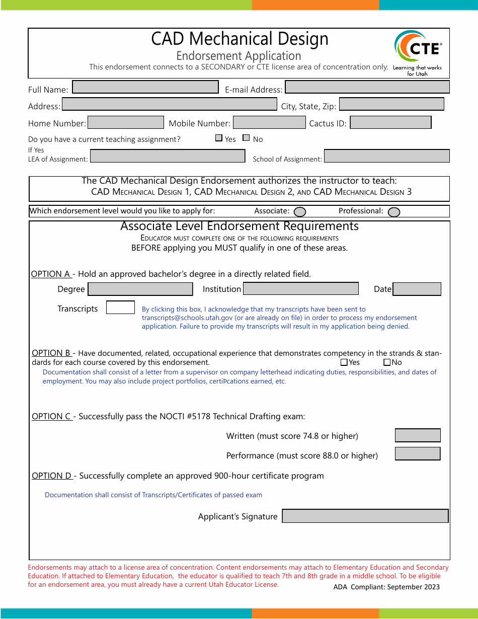 Cad Mechanical Design Endorsement Application - Utah, Page 1