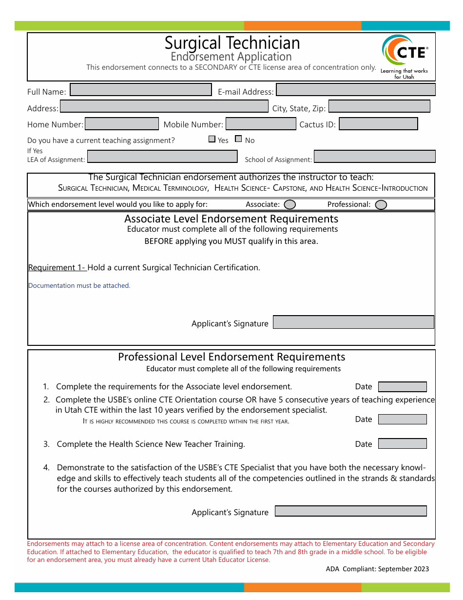 Utah Surgical Technician Endorsement Application - Fill Out, Sign ...