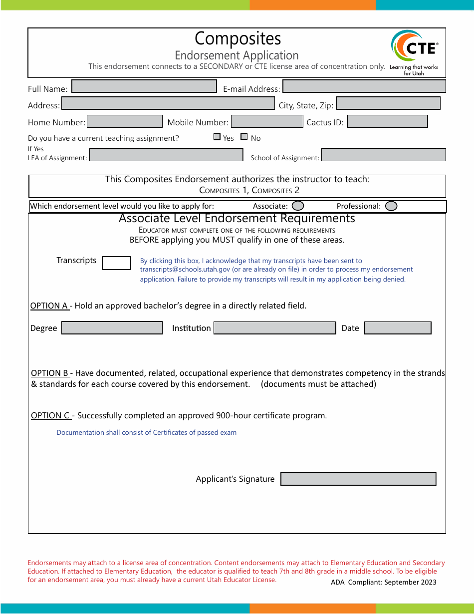Composites Endorsement Application - Utah, Page 1
