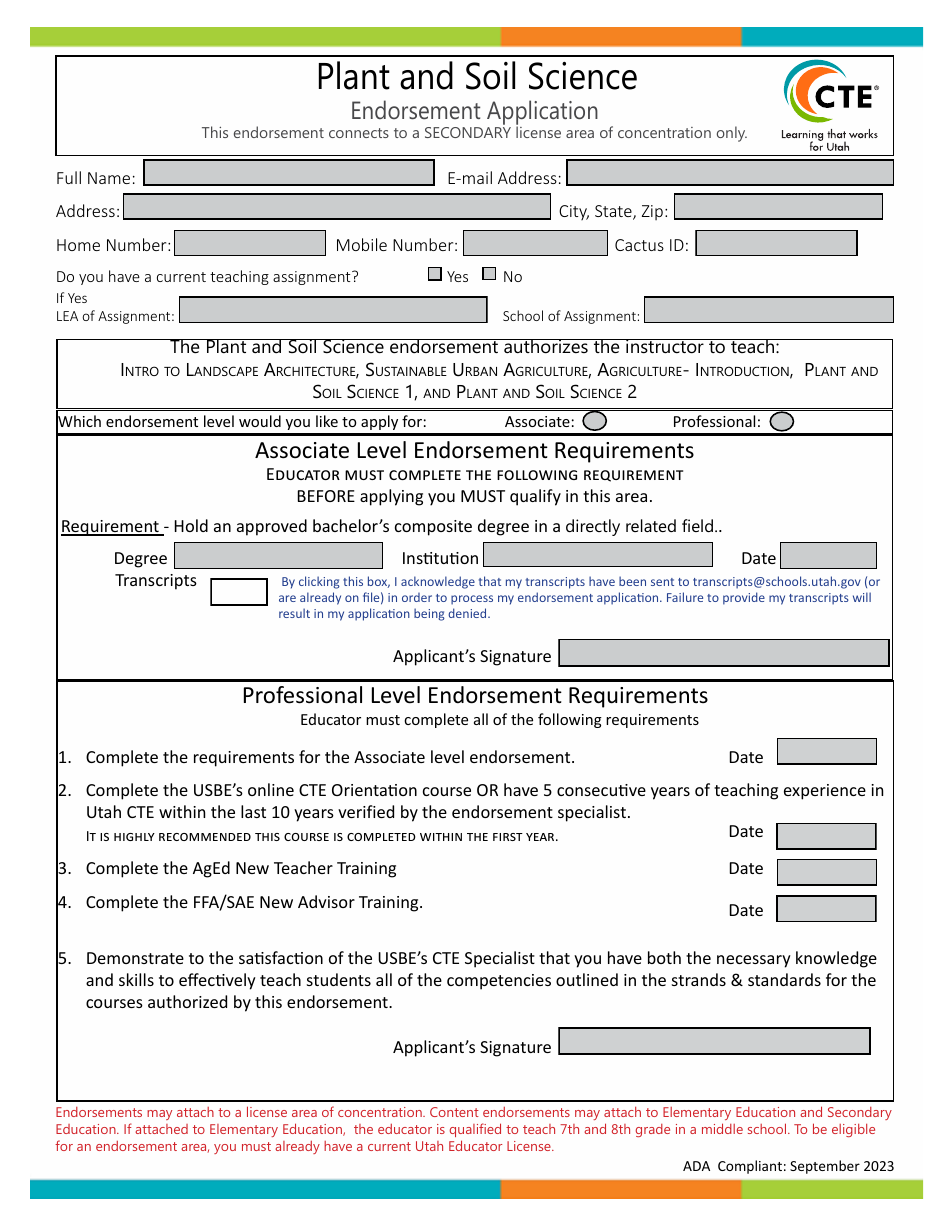 Plant and Soil Science Endorsement Application - Utah, Page 1