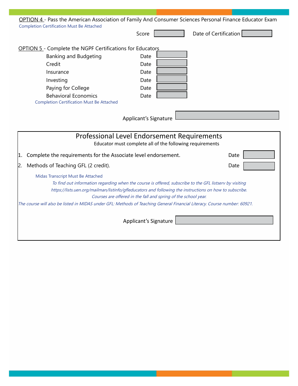 General Financial Literacy Endorsement Application - Utah, Page 2