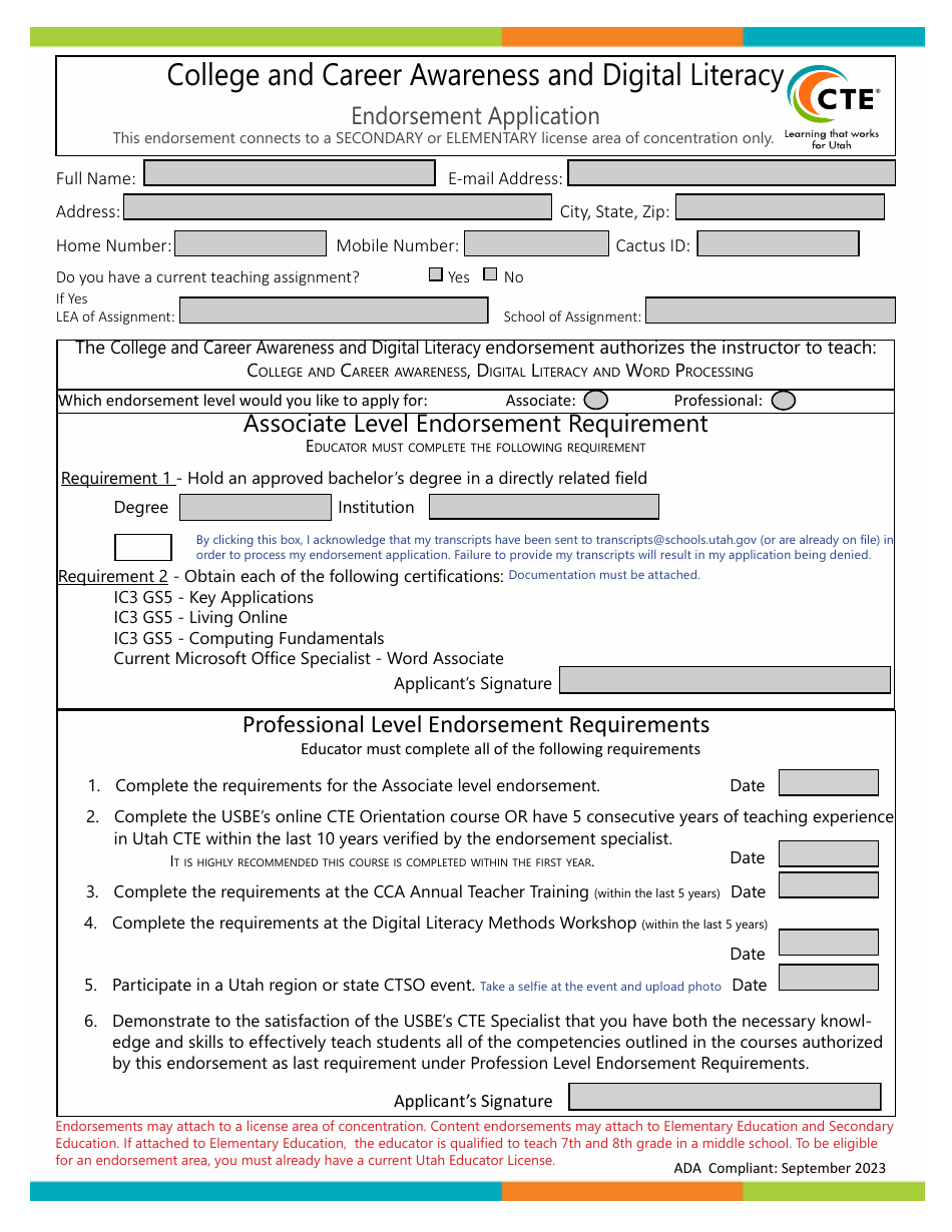 Utah College and Career Awareness and Digital Literacy Endorsement