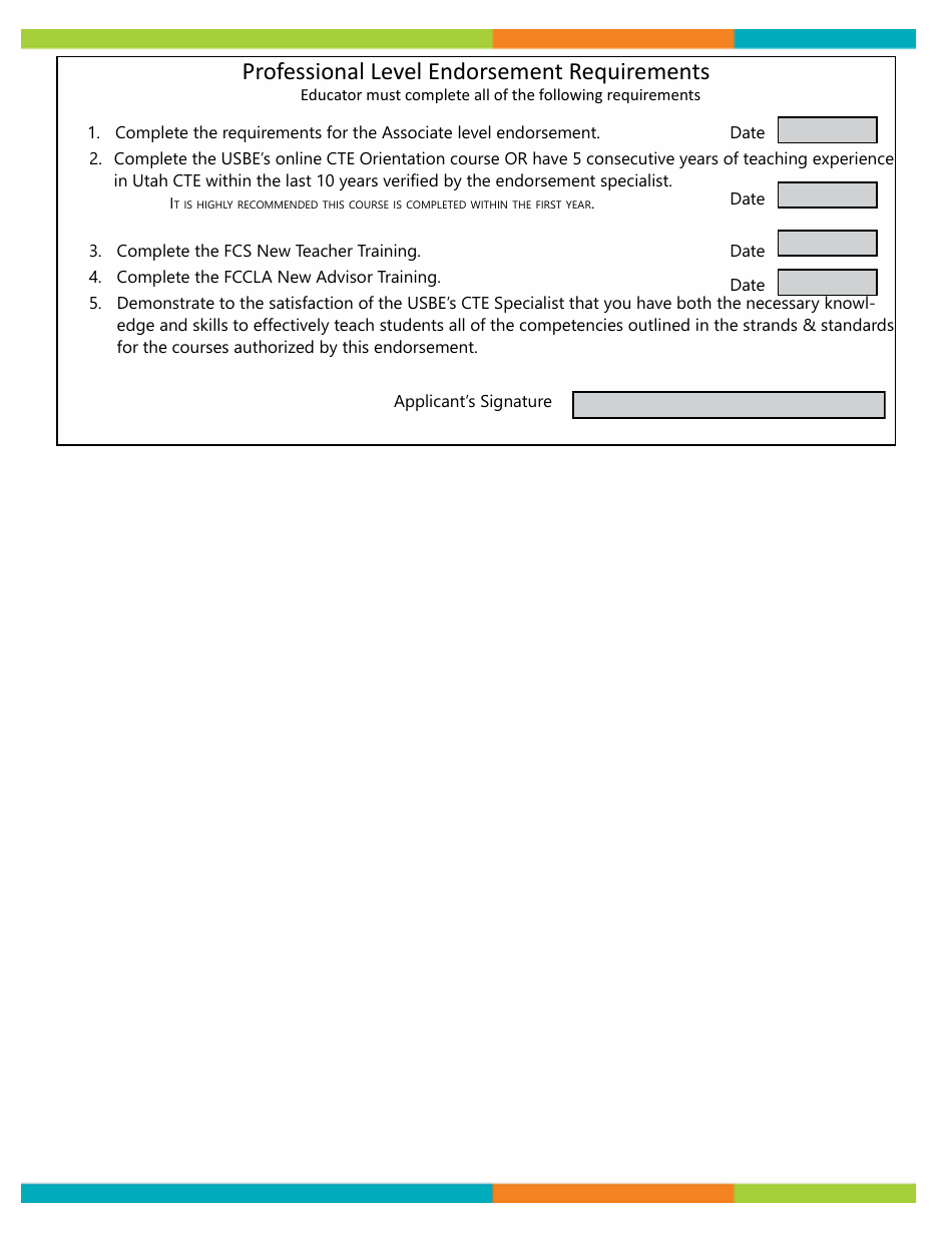 Family and Consumer Sciences Basic Endorsement Application - Utah, Page 2