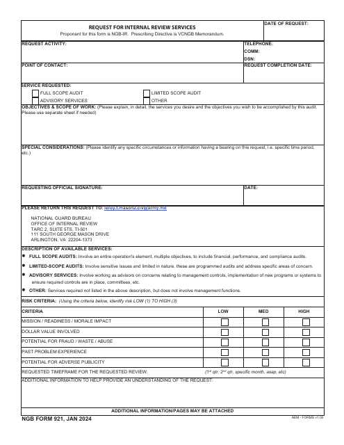 NGB Form 921 Request for Internal Review Services