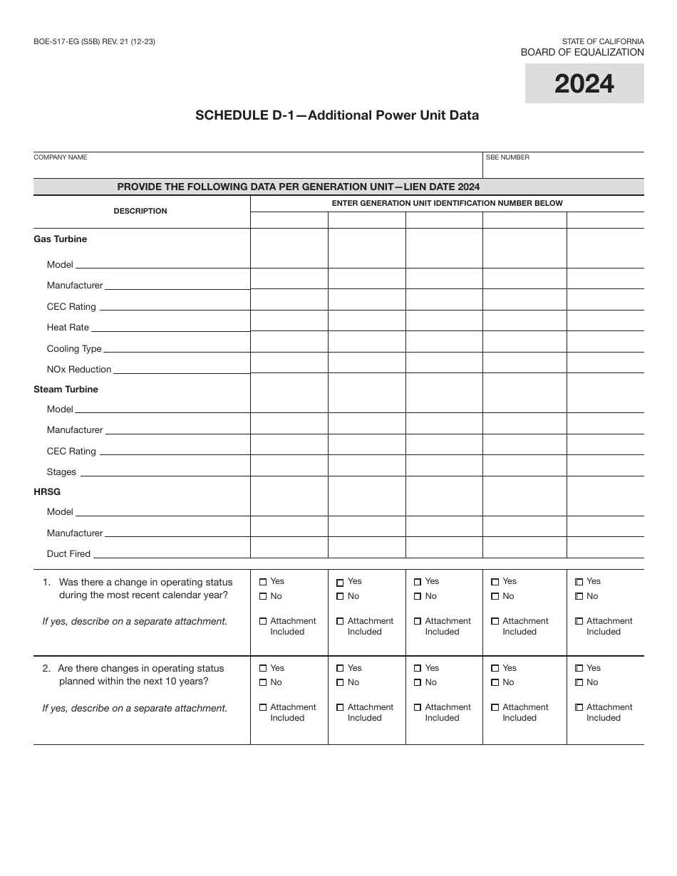 Form BOE-517-EG Property Statement - Electric Generation Companies - California, Page 10