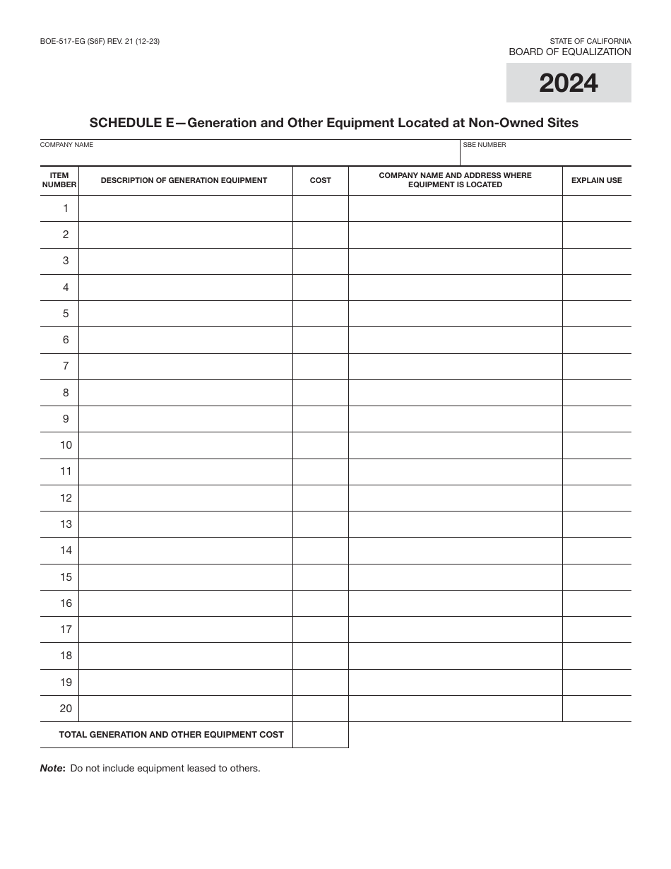 Form BOE-517-EG Property Statement - Electric Generation Companies - California, Page 11