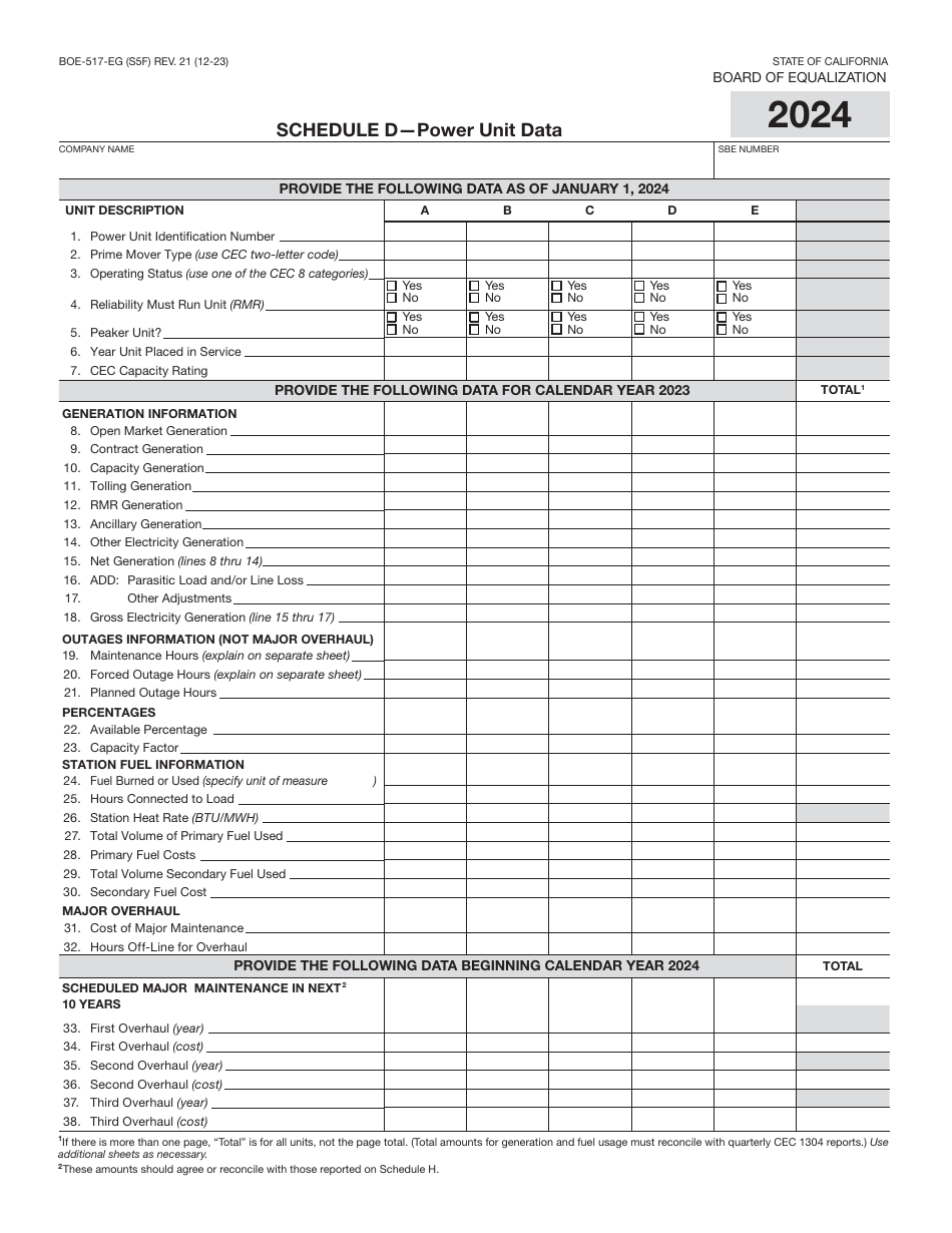 Form BOE-517-EG Property Statement - Electric Generation Companies - California, Page 9