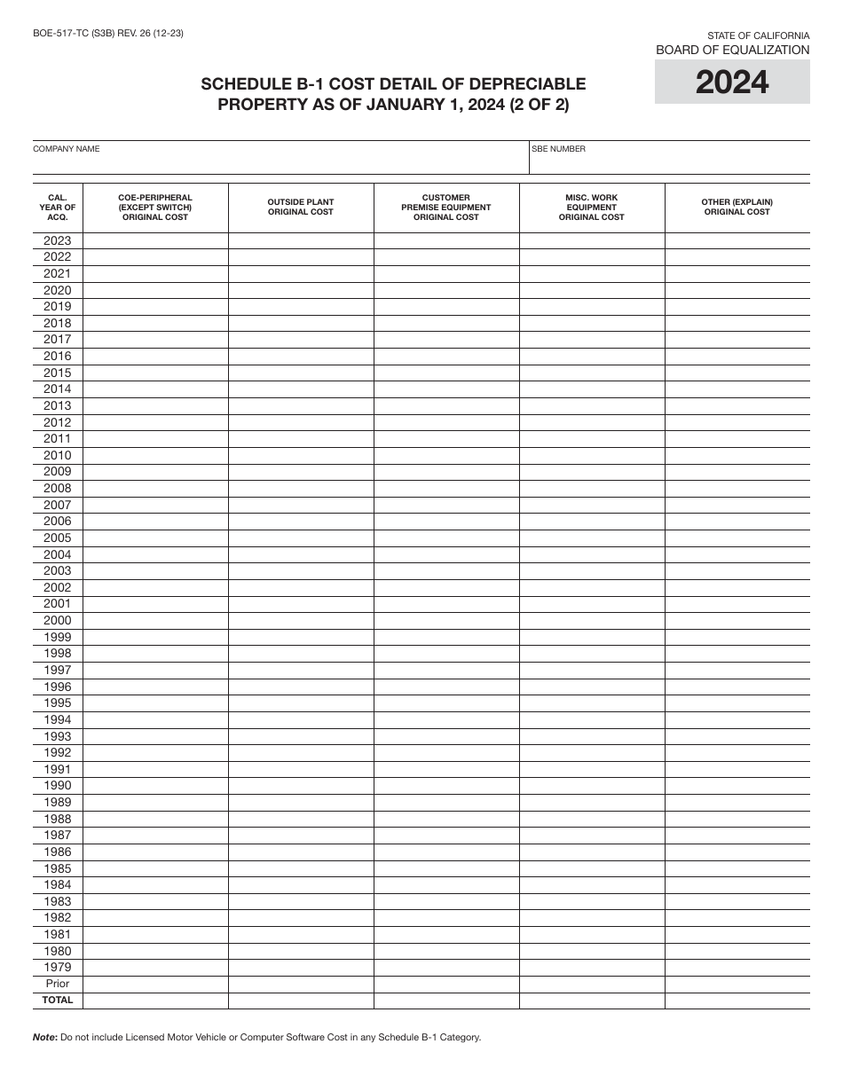 Form BOE-517-TC Property Statement - Telecommunications Carriers - California, Page 6