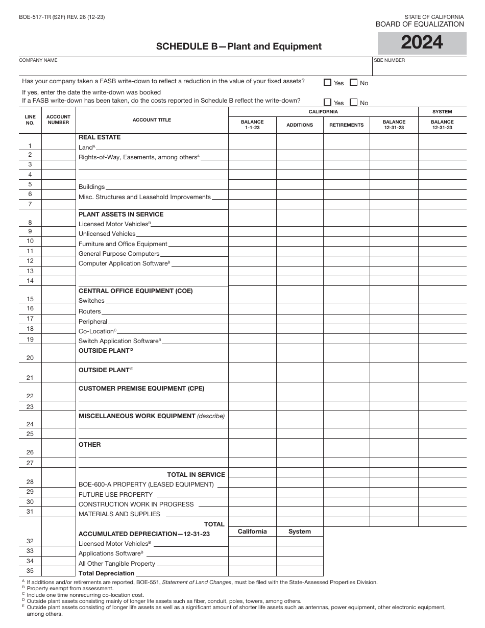Form BOE-517-TR Property Statement - Telecommunications - Short Form - California, Page 3