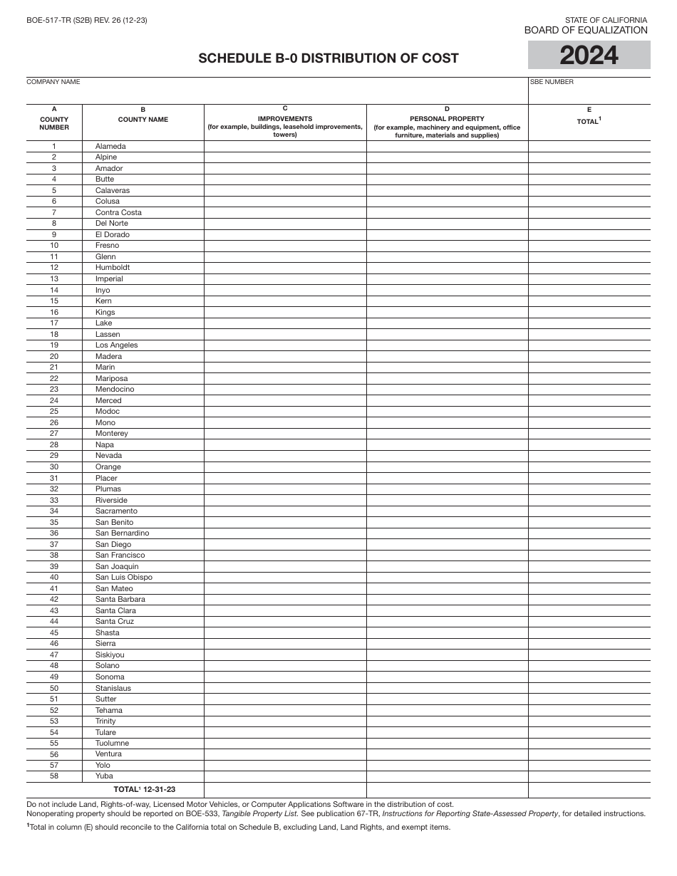 Form BOE-517-TR Property Statement - Telecommunications - Short Form - California, Page 4