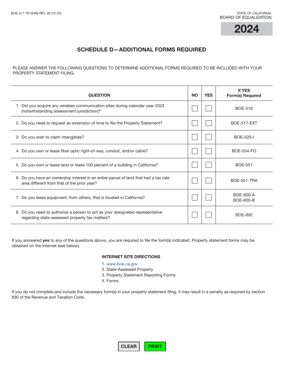 Form BOE-517-TR Property Statement - Telecommunications - Short Form - California, Page 8