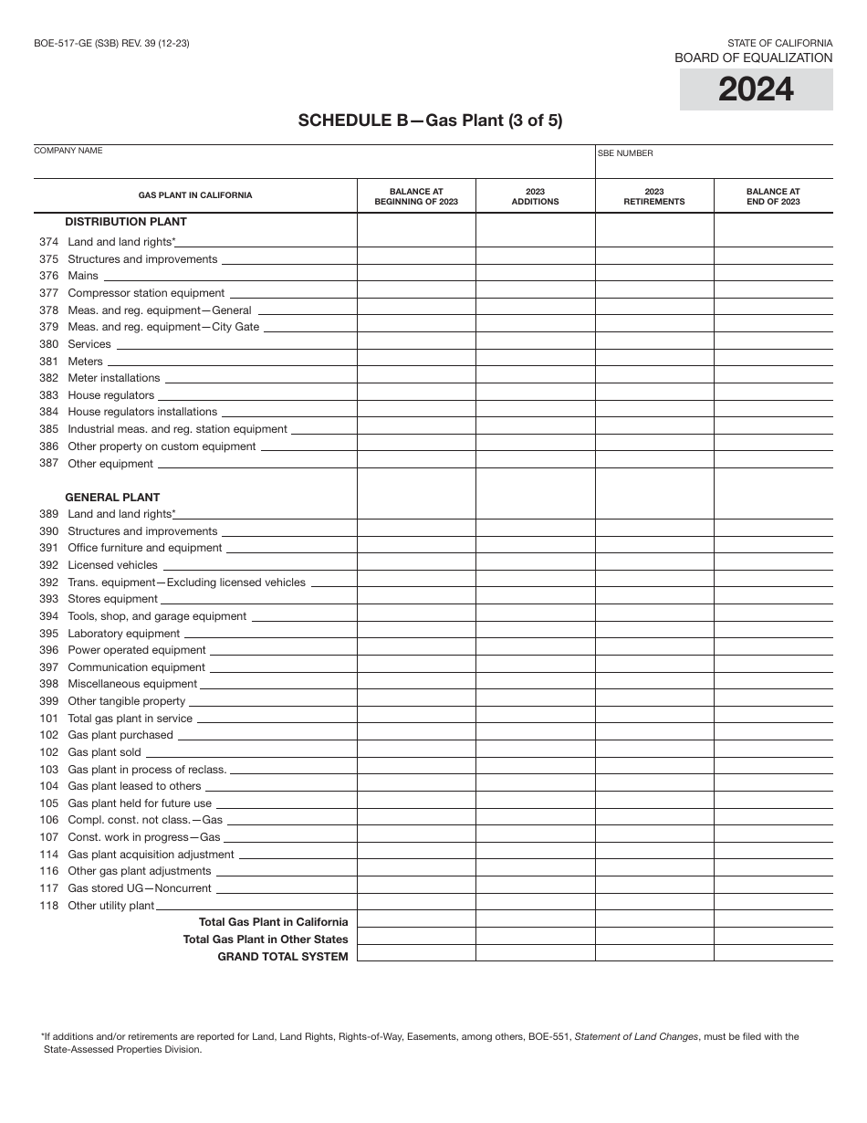 Form BOE-517-GE Property Statement - Gas and / or Electric Companies - California, Page 6