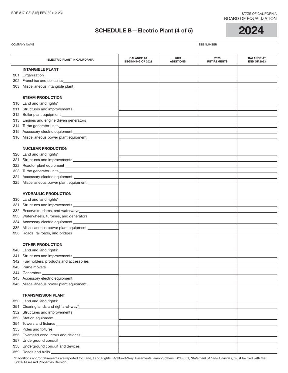 Form BOE-517-GE Property Statement - Gas and / or Electric Companies - California, Page 7
