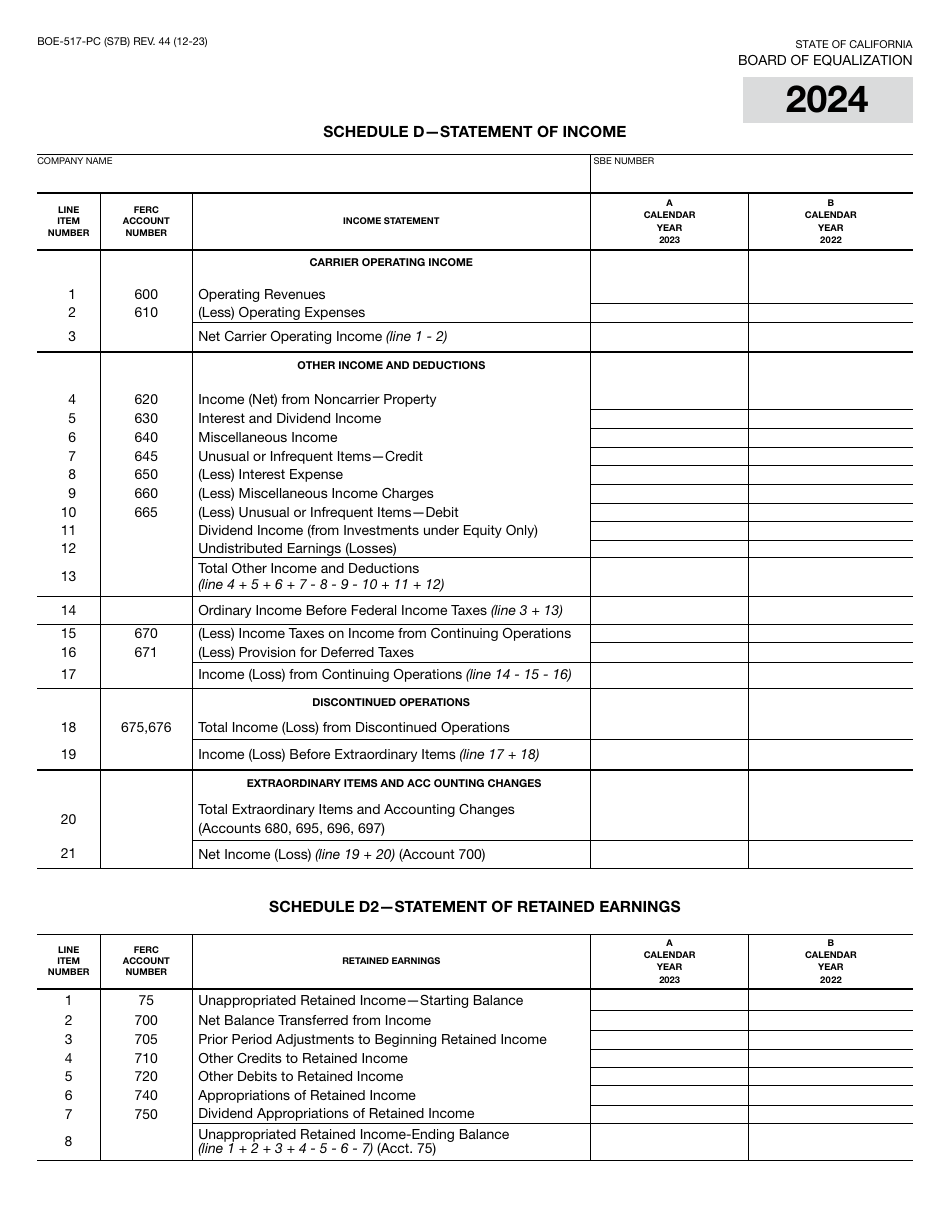 Form BOE-517-PC Property Statement - Intercounty Pipelines - Common Carrier Pipelines - California, Page 14