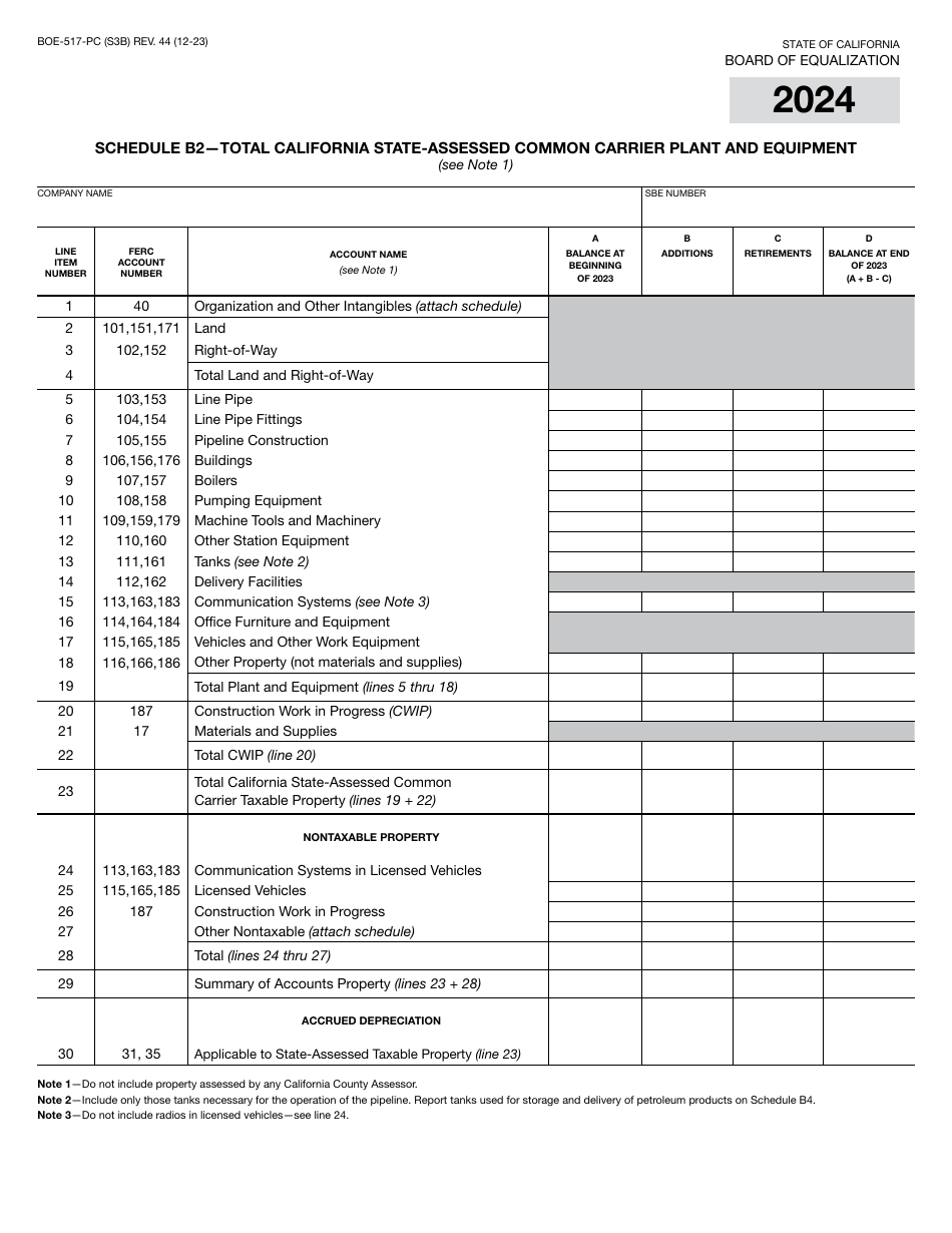 Form BOE-517-PC Property Statement - Intercounty Pipelines - Common Carrier Pipelines - California, Page 6