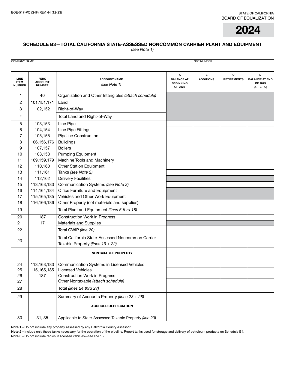 Form BOE-517-PC Property Statement - Intercounty Pipelines - Common Carrier Pipelines - California, Page 7