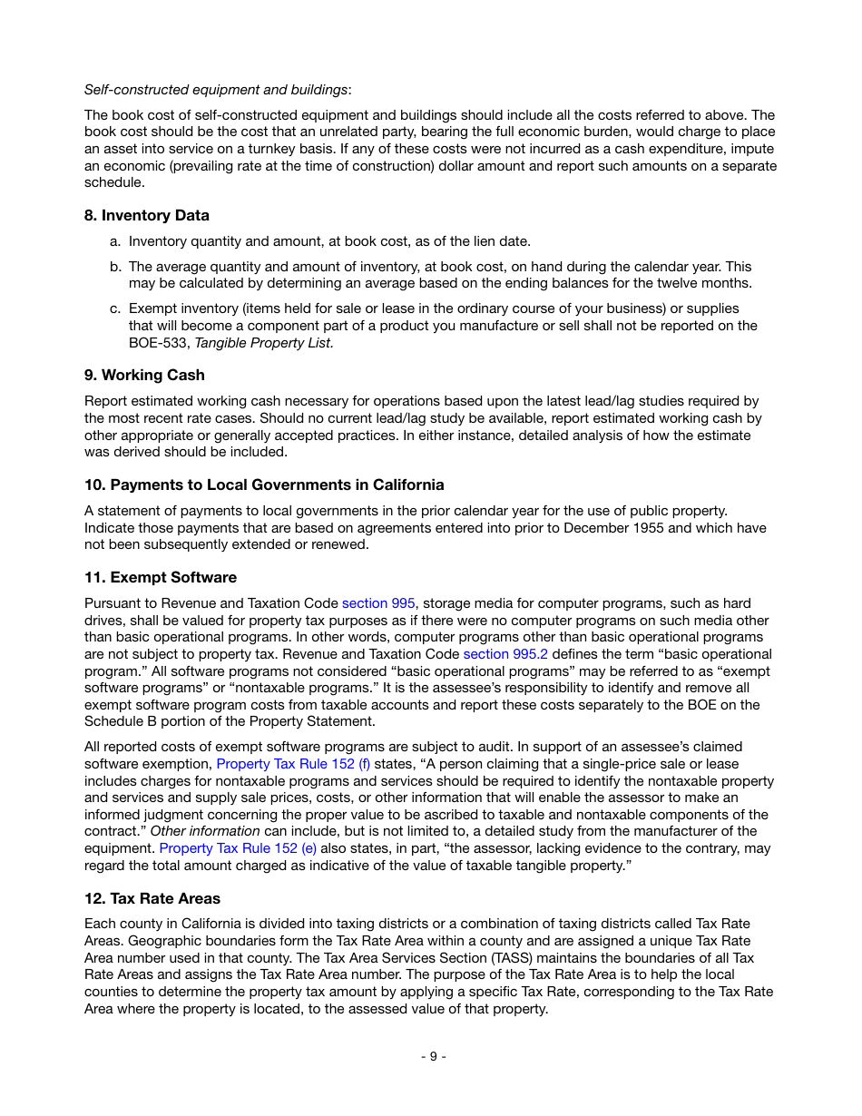 Instructions for Reporting State-Assessed Property - Telecommunication Carriers - California, Page 12
