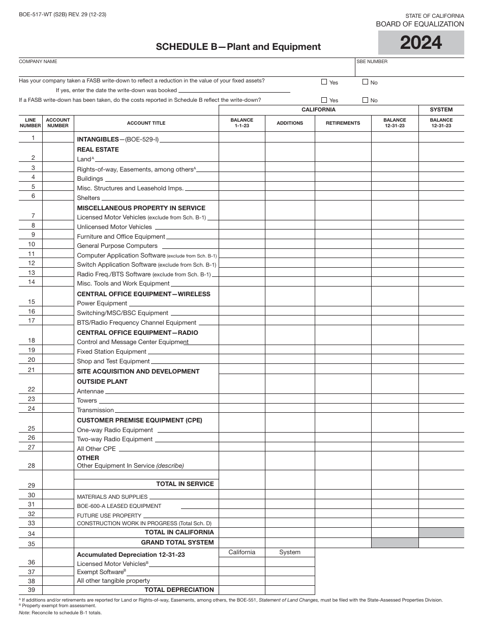 Form BOE-517-WT Property Statement - Wireless Telephone and Radio Common Carriers - California, Page 4